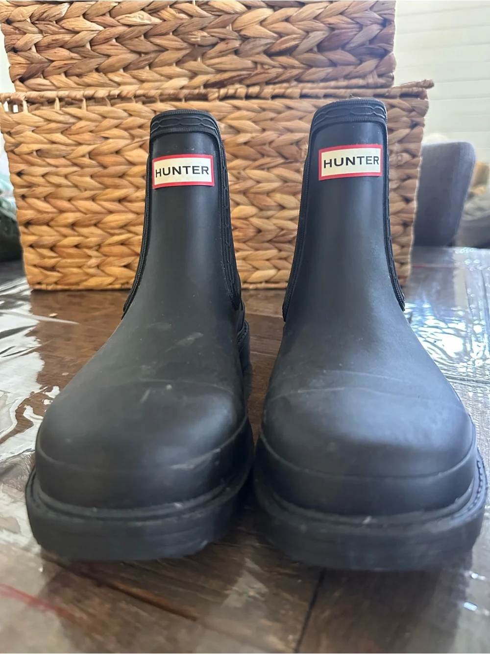 Hunter Black Chelsea Short Rain Boot with Logo Trim